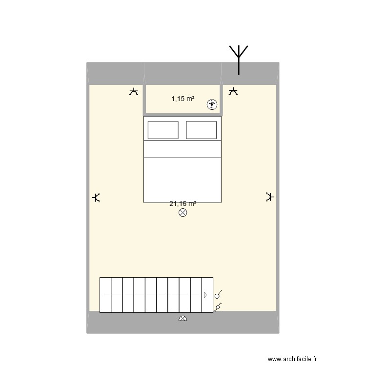 Chambre. Plan de 2 pièces et 22 m2