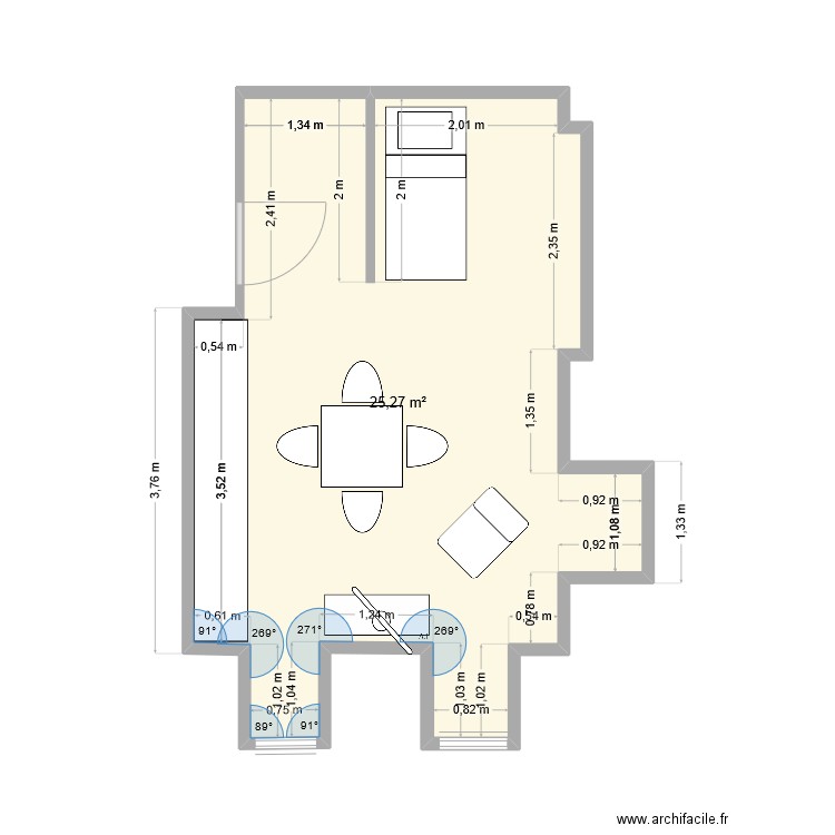 111. Plan de 1 pièce et 25 m2