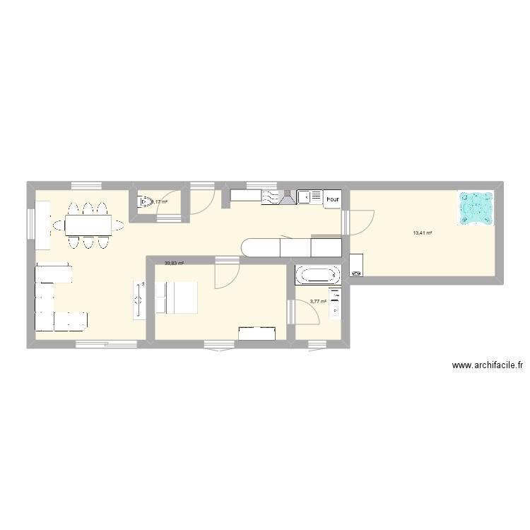 maison. Plan de 4 pièces et 58 m2