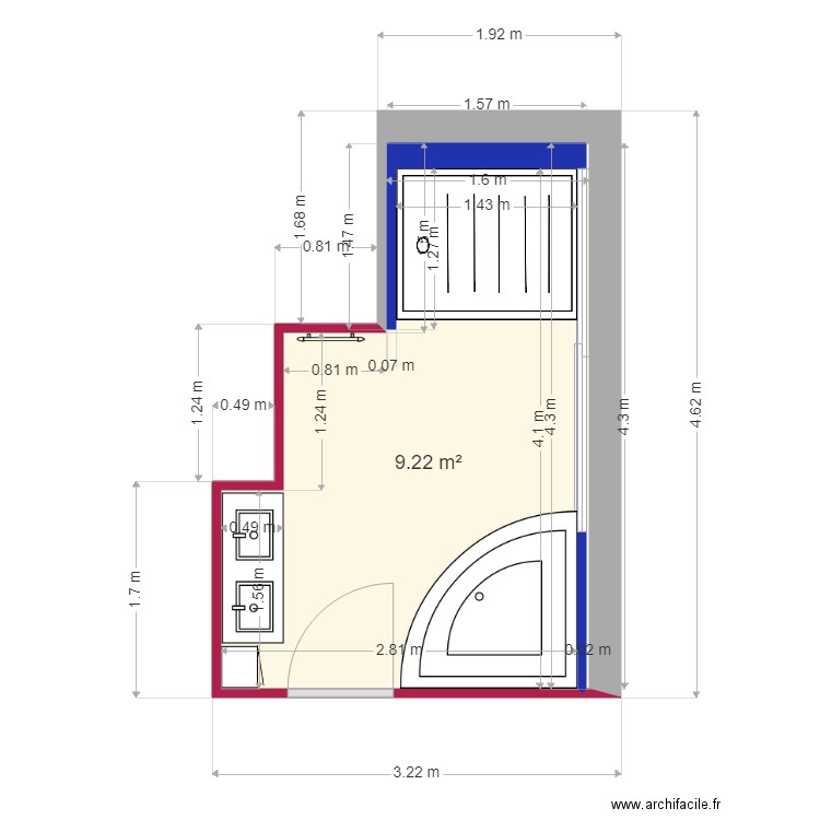dalot. Plan de 1 pièce et 9 m2