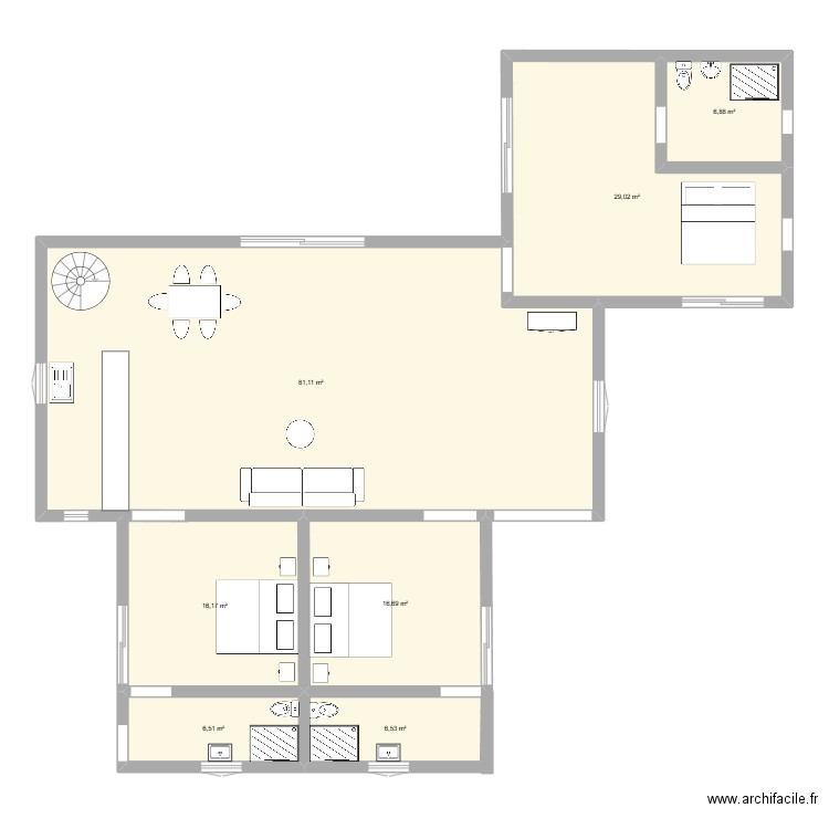 Kenia Lamine. Plan de 7 pièces et 163 m2