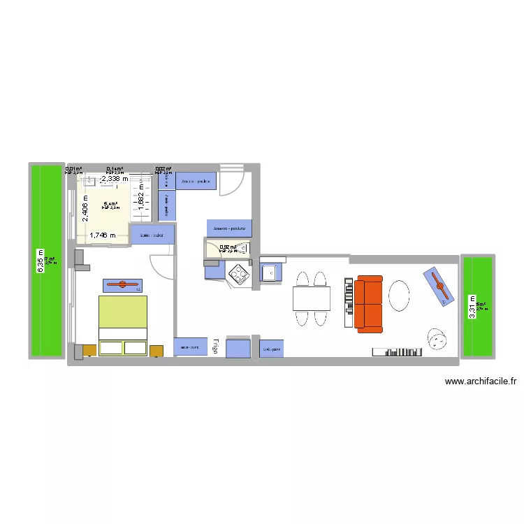 Maryse Projet T2. Plan de 7 pièces et 16 m²