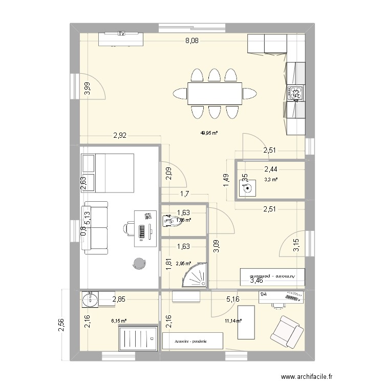 maison. Plan de 6 pièces et 75 m2