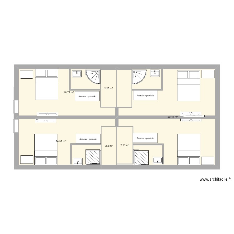 HAUT. Plan de 6 pièces et 67 m2