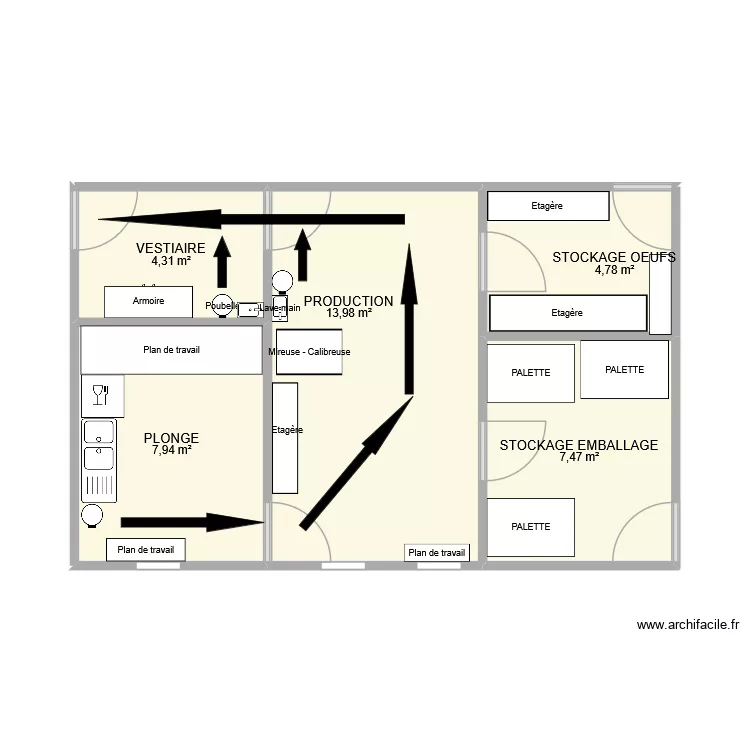 emballage oeufs 1. Plan de 5  et 38 m²