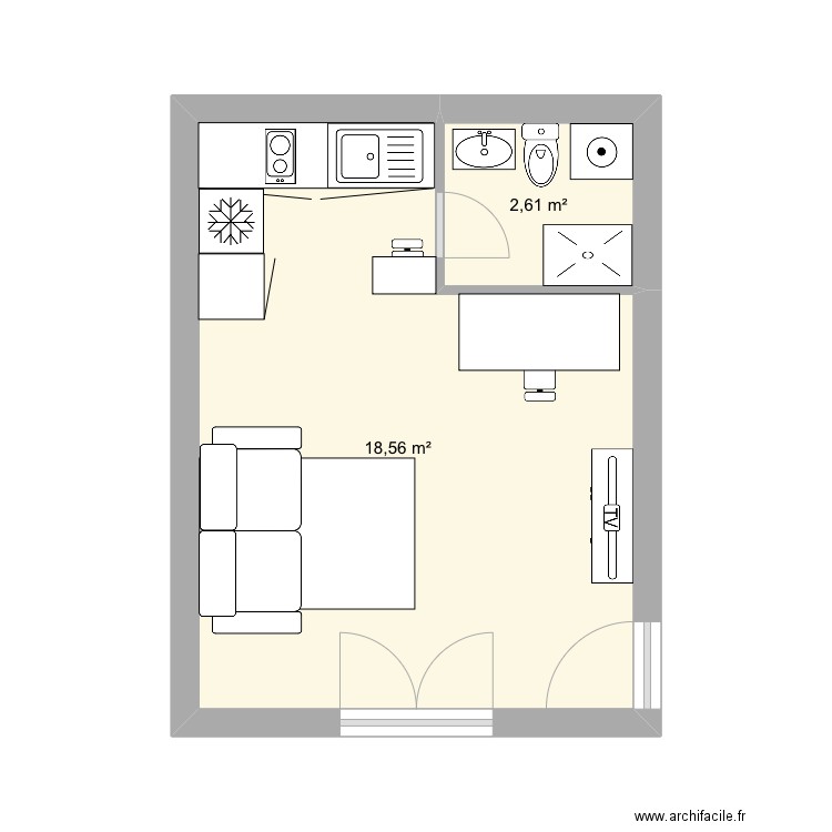 Studio 2. Plan de 2 pièces et 21 m2