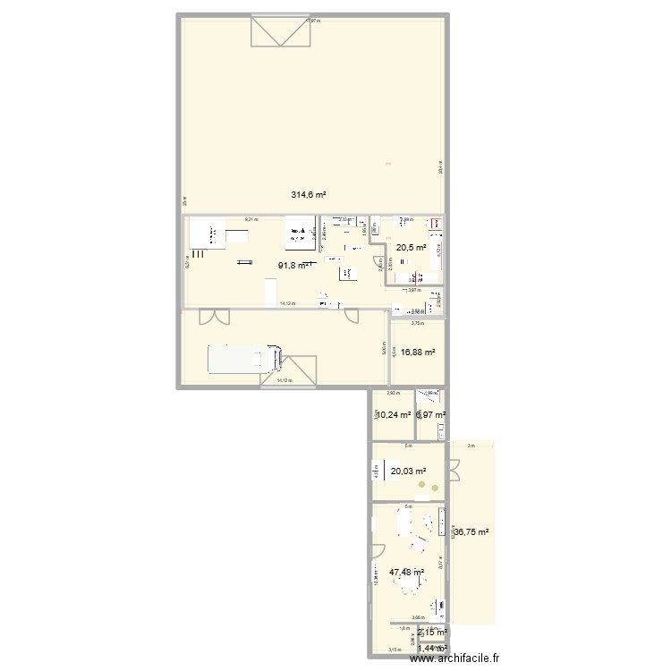 boulangerie v3. Plan de 11 pièces et 686 m2