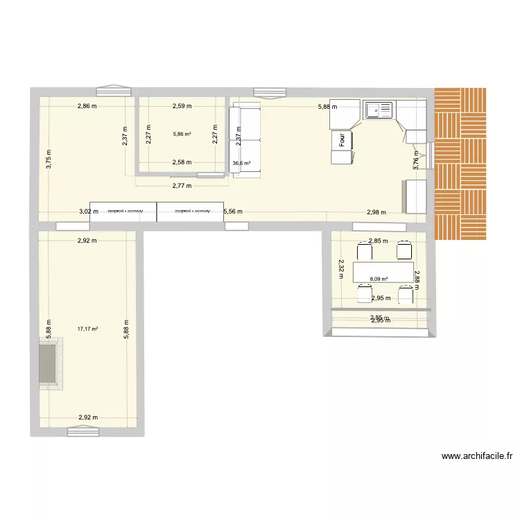 MEYRARGUES grande cuisine. Plan de 4 pièces et 68 m²