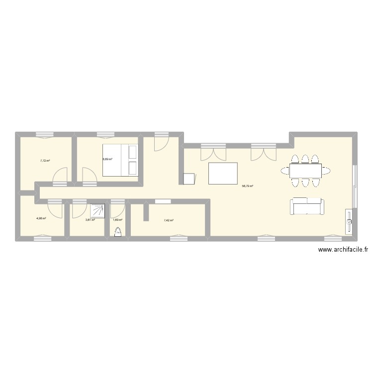 plan 95430. Plan de 7 pièces et 91 m2
