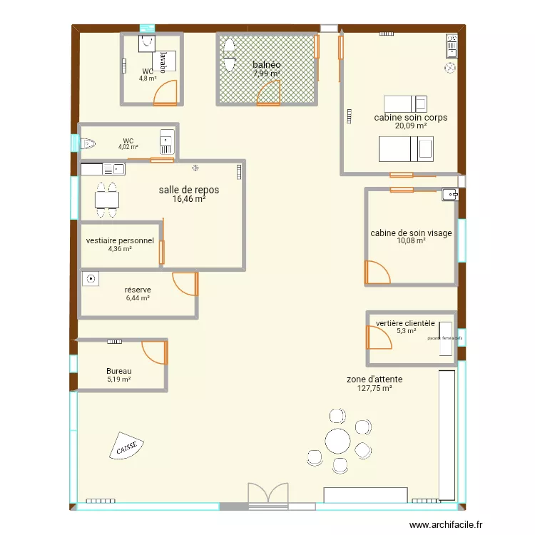 Institut de beaut&eacute; ZEN 1. Plan de 11 pièces et 280 m²