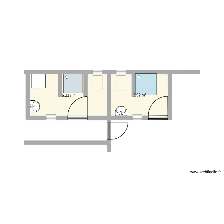 salles de bain Yannou. Plan de 2  et 9 m²
