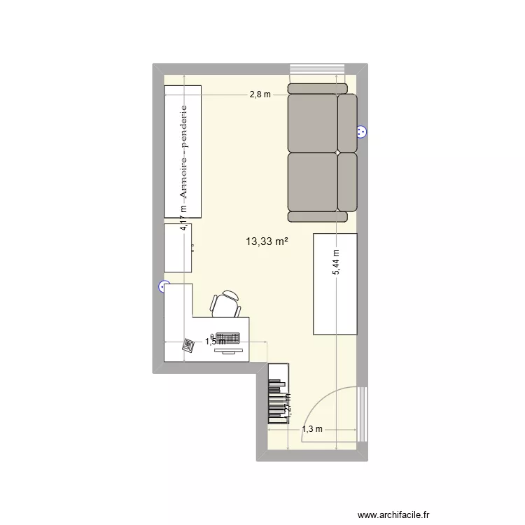 bureau. Plan de 1 Pièce et 13 m² bureau. Plan de 1 Pièce et 13 m²
