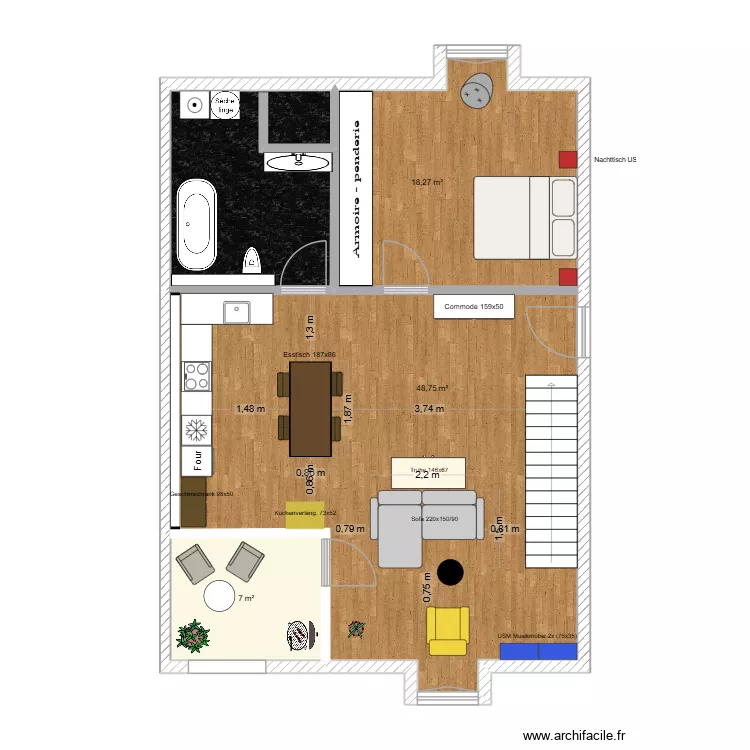 Wohnung Dana - Variante Musik in USM blau. Plan de 4 Pièces et 85 m² Wohnung Dana - Variante Musik in USM blau. Plan de 4 Pièces et 85 m²