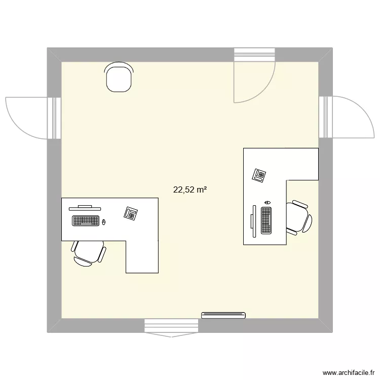 Implantation poste de travail. Plan de 1  et 23 m²