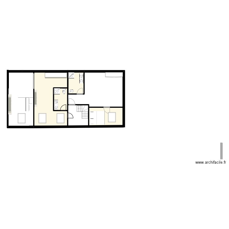 Plateau 4e étage simulation rénové. Plan de 4 pièces et 48 m2