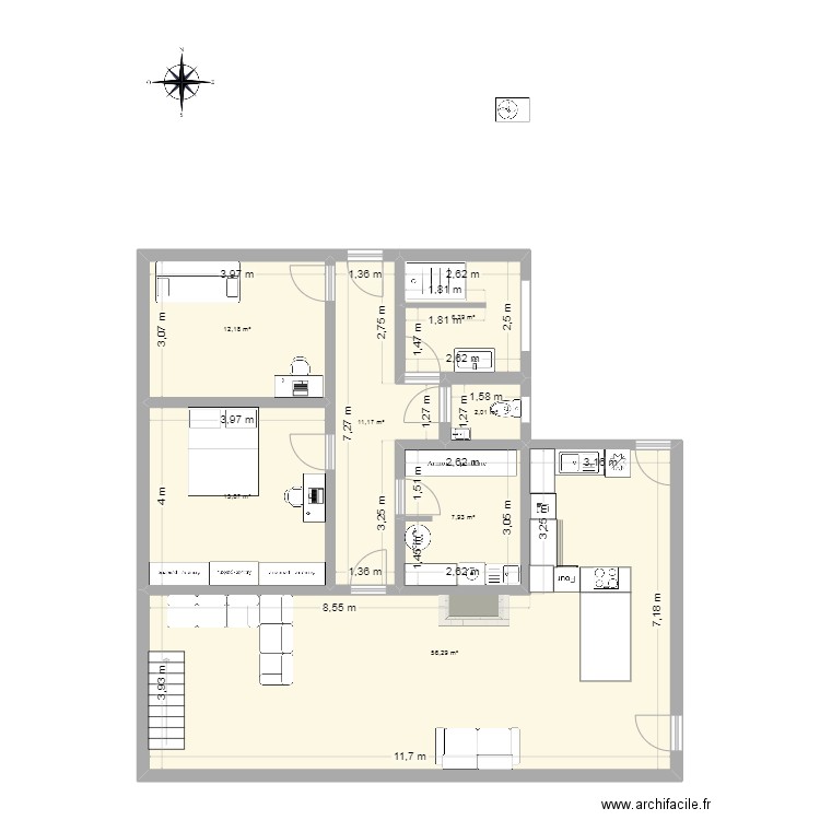 Maison Lescarran 14 06. Plan de 7 pièces et 112 m2