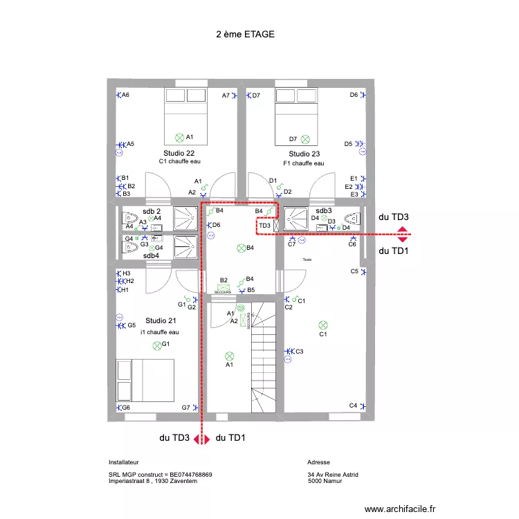 voie d'&eacute;vacuation reine astrid 2em . Plan de 