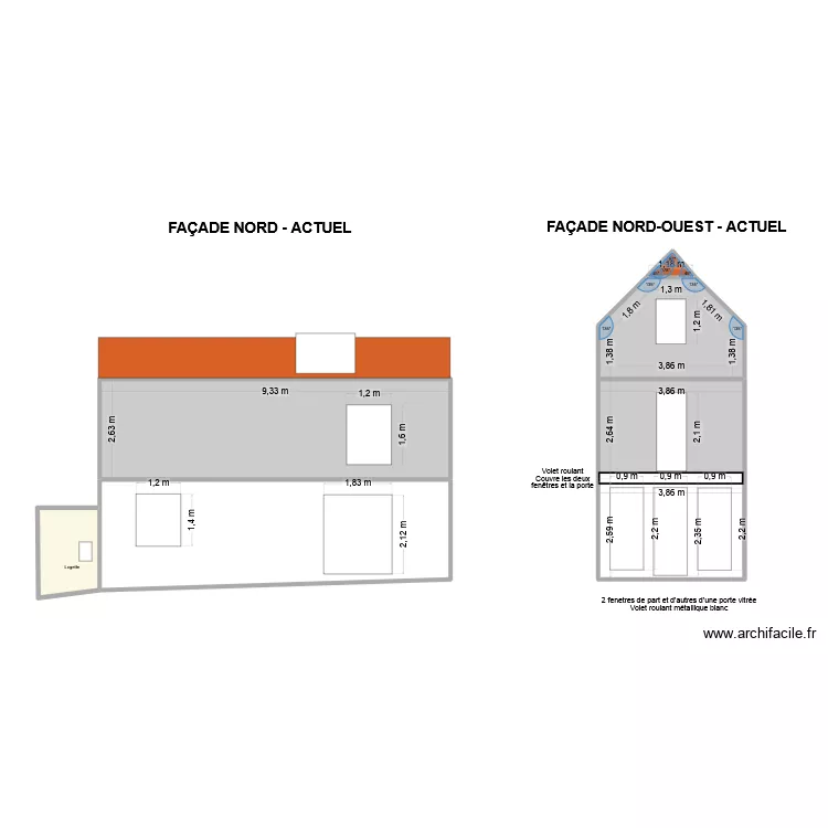 Fa&ccedil;ade 3. Plan de 7  et 83 m²