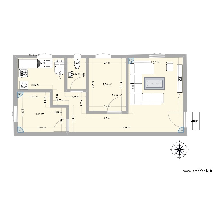 Plan Maison LOGHRIS micro. Plan de 3 pièces et 39 m2