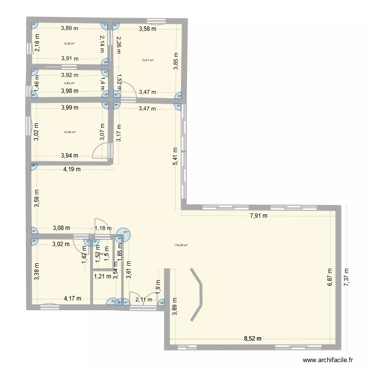 Projet 3. Plan de 6 pièces et 159 m²
