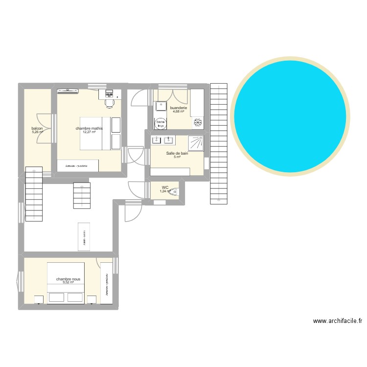 bas maison2. Plan de 6 pièces et 38 m2