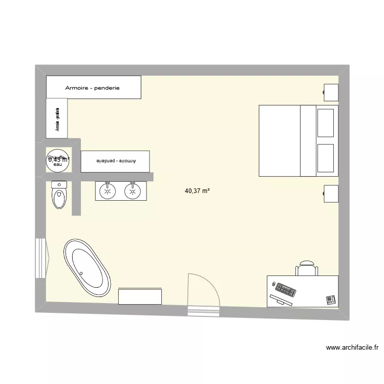 Suite parentale. Plan de 2  et 41 m²