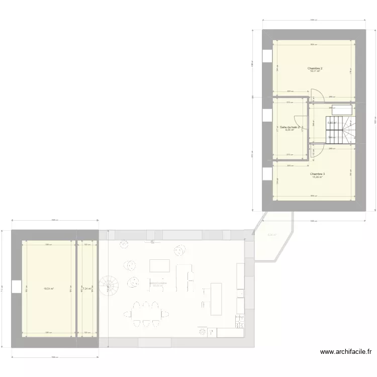 Sch&eacute;ma entr&eacute;e + po&egrave;le. Plan de 13  et 209 m²