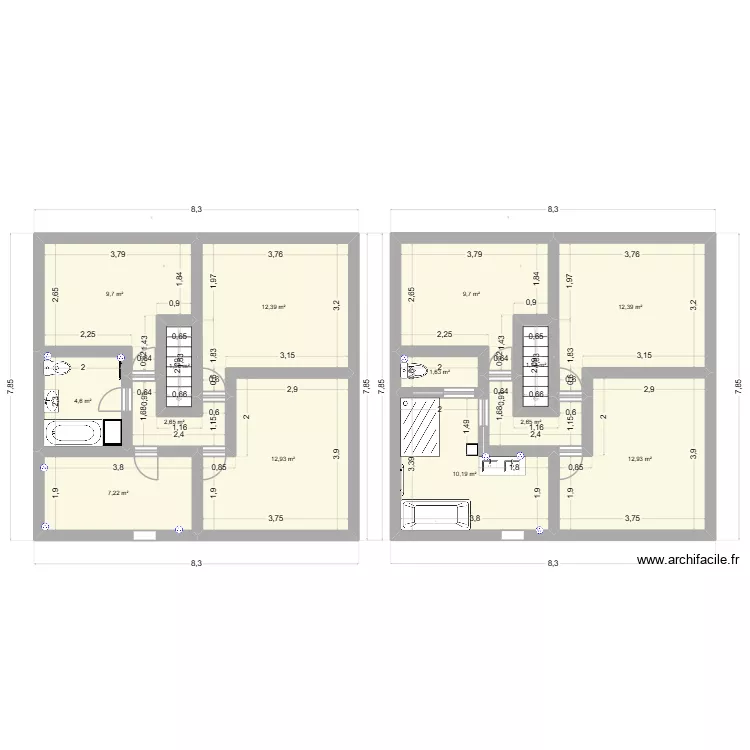 SDB. Plan de 14 et 102 m² SDB. Plan de 14 et 102 m²