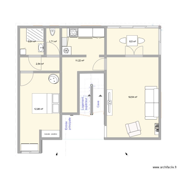 JACOBIN - RENOVATION T2. Plan de 7 pièces et 57 m2