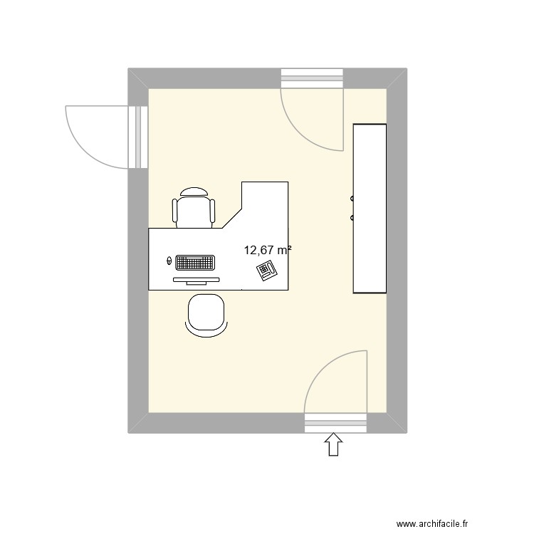bureau RR site Asnières Bas. Plan de 1 pièce et 13 m2