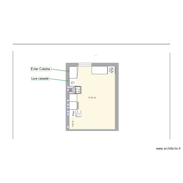 Cuisine Pibrac Plomberie. Plan de 1 pièce et 17 m2