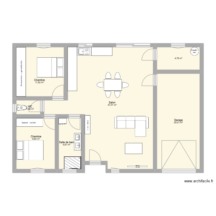 maison 2 chambre. Plan de 7 pièces et 100 m2