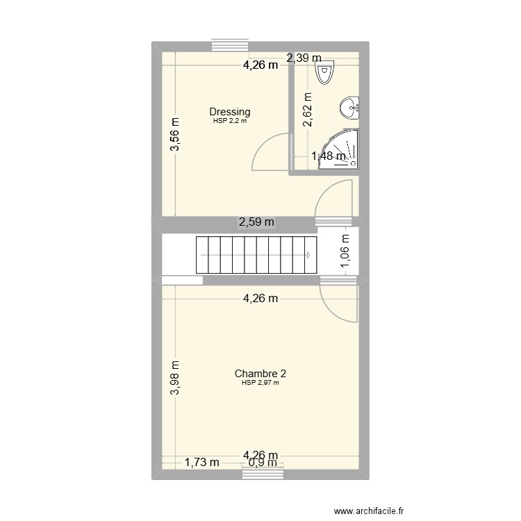 2IEME. Plan de 2 pièces et 32 m2