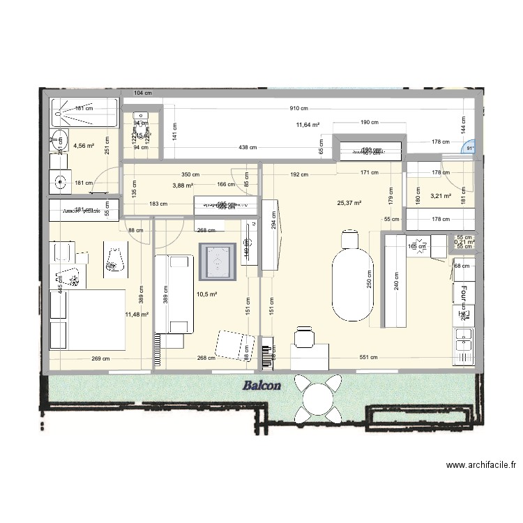 Transition avant bambini. Plan de 11 pièces et 74 m2
