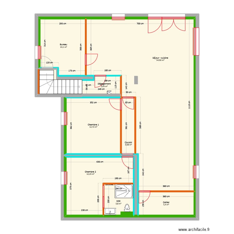 Badi-Perconte - Projet sous-sol. Plan de 10 pièces et 110 m2