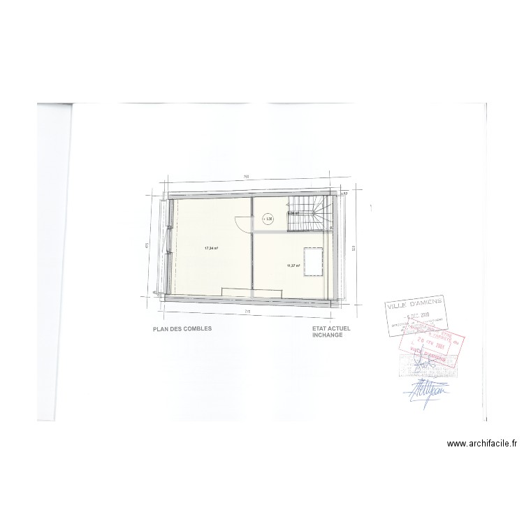2ème etage. Plan de 3 pièces et 35 m2