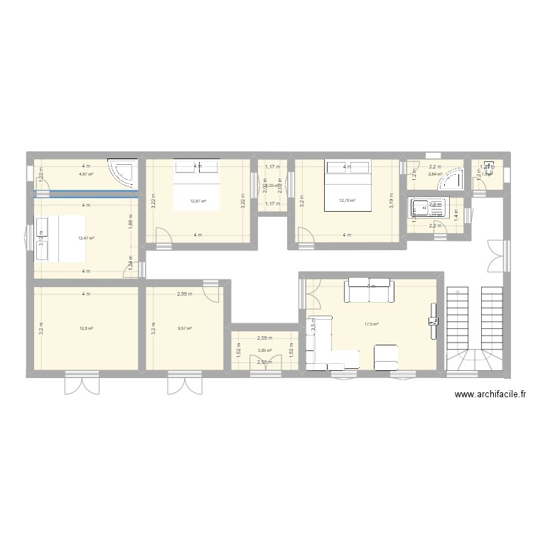 diop. Plan de 12 pièces et 96 m2