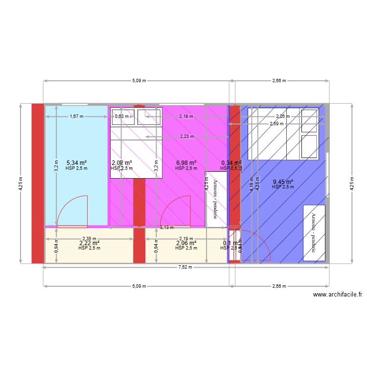 étage. Plan de 8 pièces et 29 m2