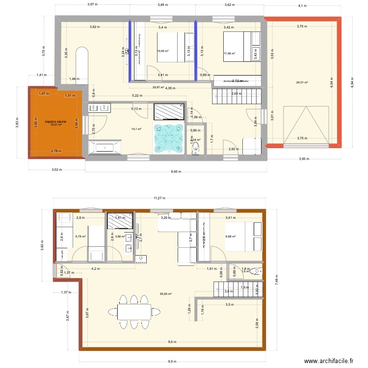 chalet rdc espace sauna devant  - etage  Entree garage v2. Plan de 12 pièces et 174 m2