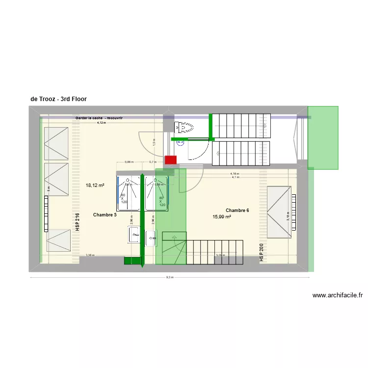 de Trooz. Plan de 25  et 264 m²