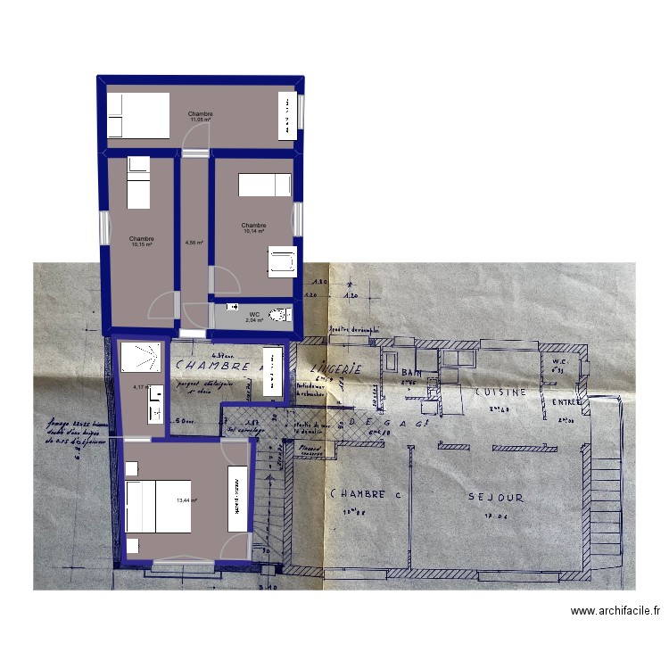 Extension 2. Plan de 7 pièces et 55 m2