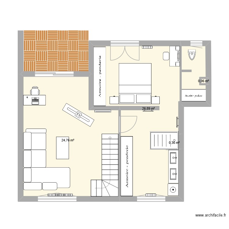 Premier étage. Plan de 4 pièces et 52 m2
