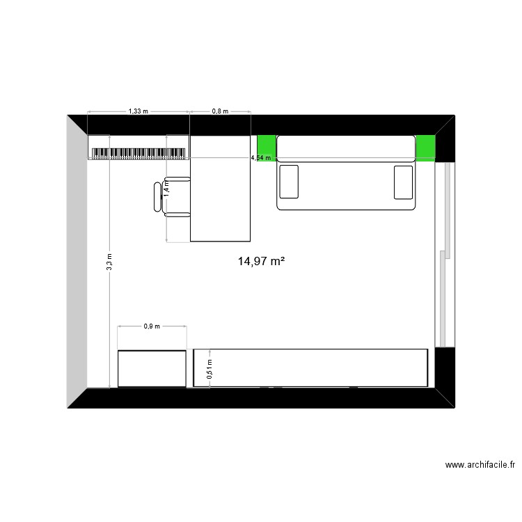 menton. Plan de 1 pièce et 14 m2