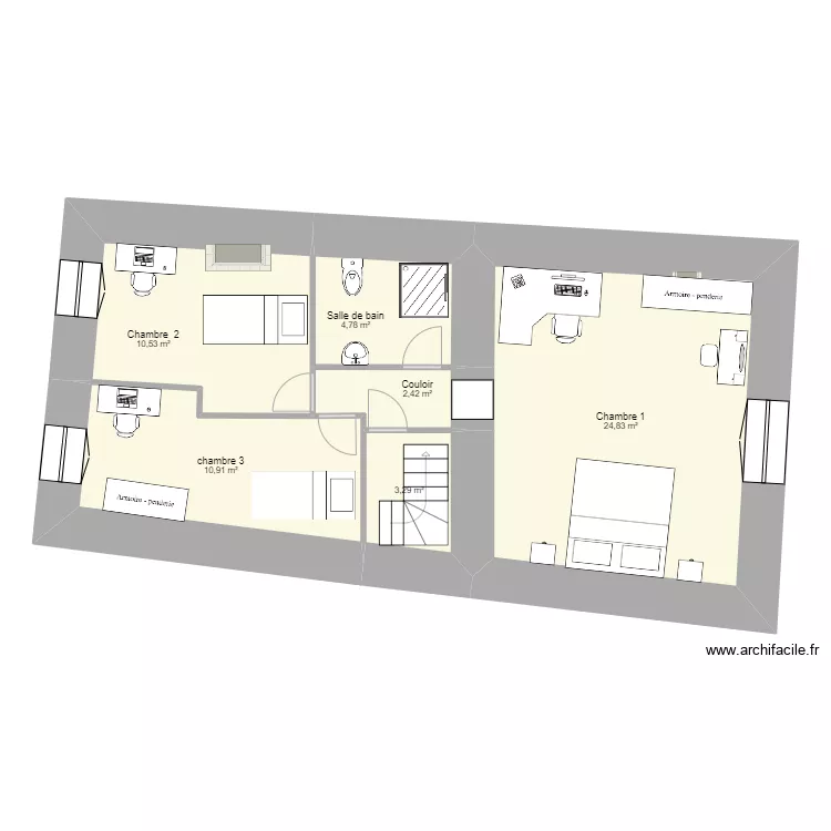 Maison etage 3 chambres &egrave;lectricit&eacute;. Plan de 