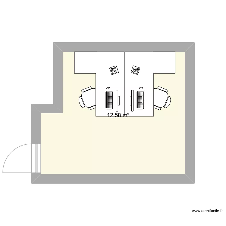 Bureau boulot. Plan de 1  et 13 m²