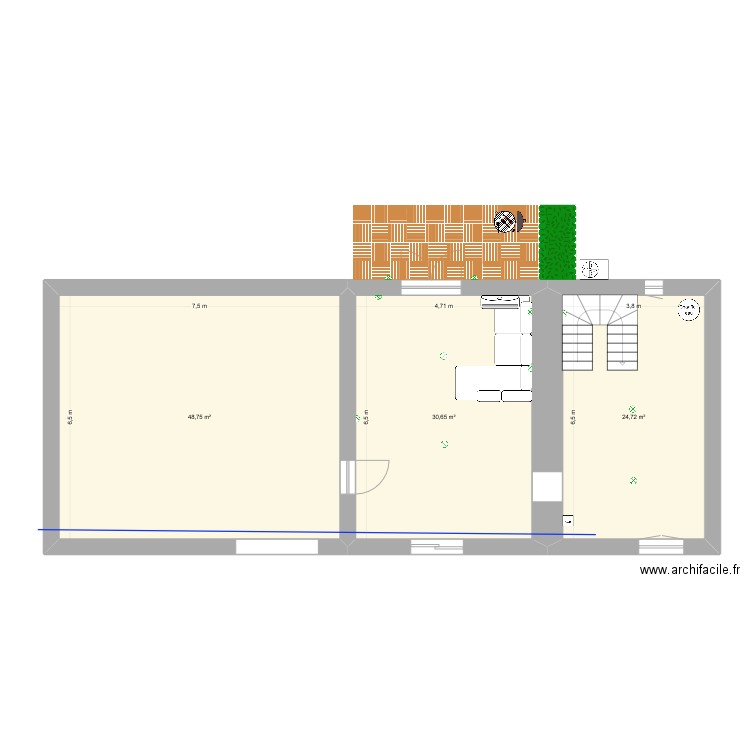 Nailloux. Plan de 3 pièces et 104 m2