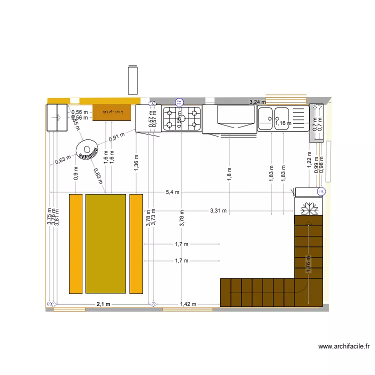 Long&egrave;res 3 cuisine s&eacute;jour. Plan de 