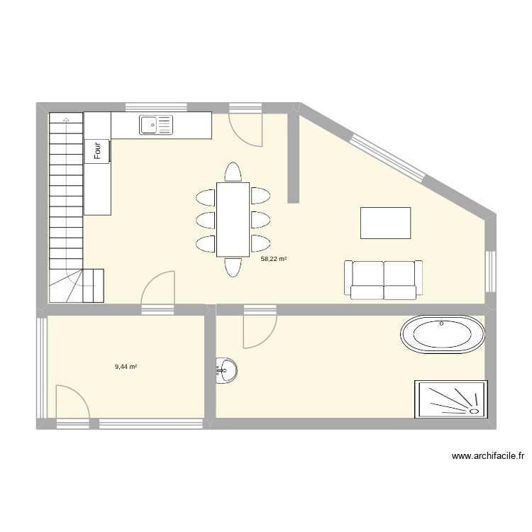 maison les chiens. Plan de 2 pièces et 68 m2