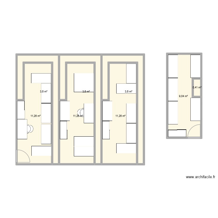 Nouveau bureau 6 places. Plan de 8 pièces et 54 m2