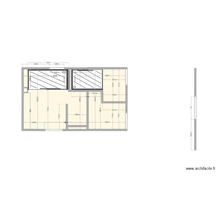 SDB métré 1. Plan de 3 pièces et 12 m2
